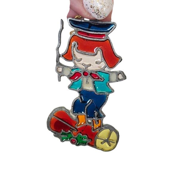 Unique Metal Stain Glass Girl Clown Wizard Yule Tied Log Sun Catcher - Picture 1 of 7